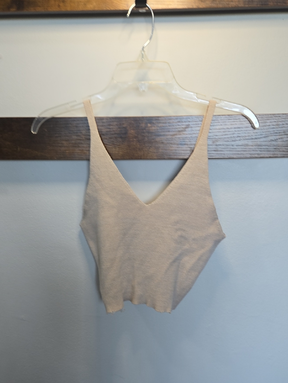 Revamped Neutral Beige V-Neck Ribbed Cropped Camisole